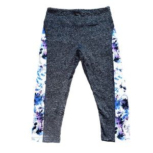 LuLaRoe Jade Capri Athletic Leggings- Heathered Gray with Floral Details